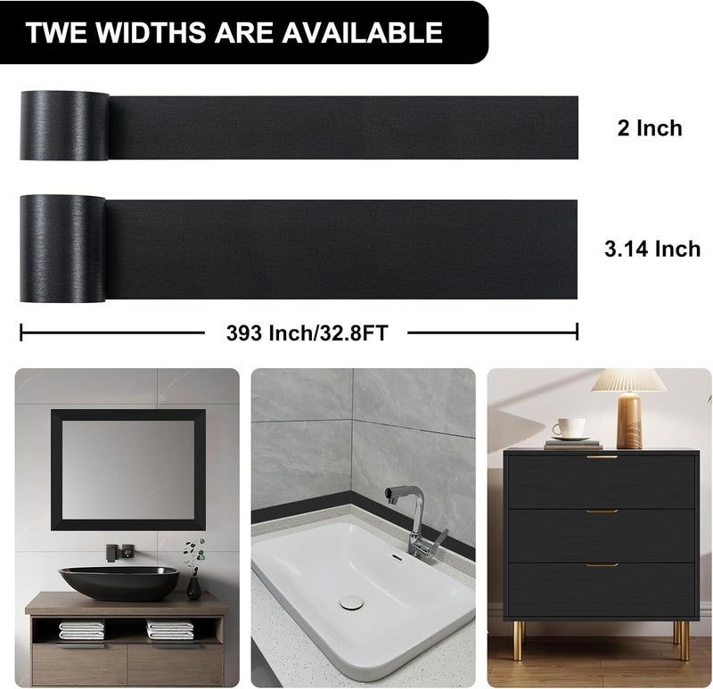 Alened Black Mirror Frame Border Peel and Stick Wallpaper, Mirror Tape Border Trim Removable Waterproor Wall Decor, Self Adhesive Bathroom Sticker 3.14" x 393" - Image 3